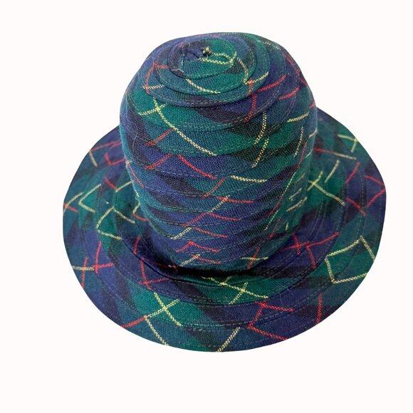 Tartan Plaid Bucket Hat VTG 90s Fall Streetwear Vibe Retro Festival Cap Ribbed - Picture 2 of 14